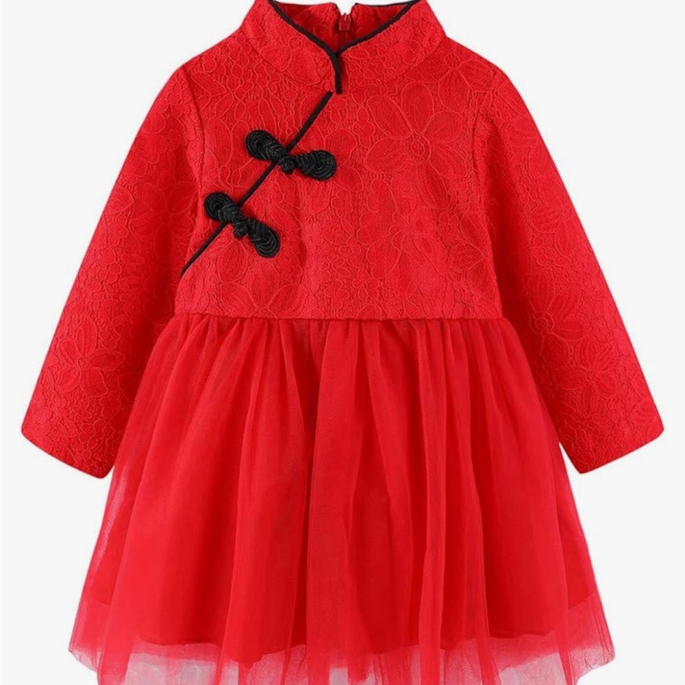 Red Long Sleeve Kids Dress